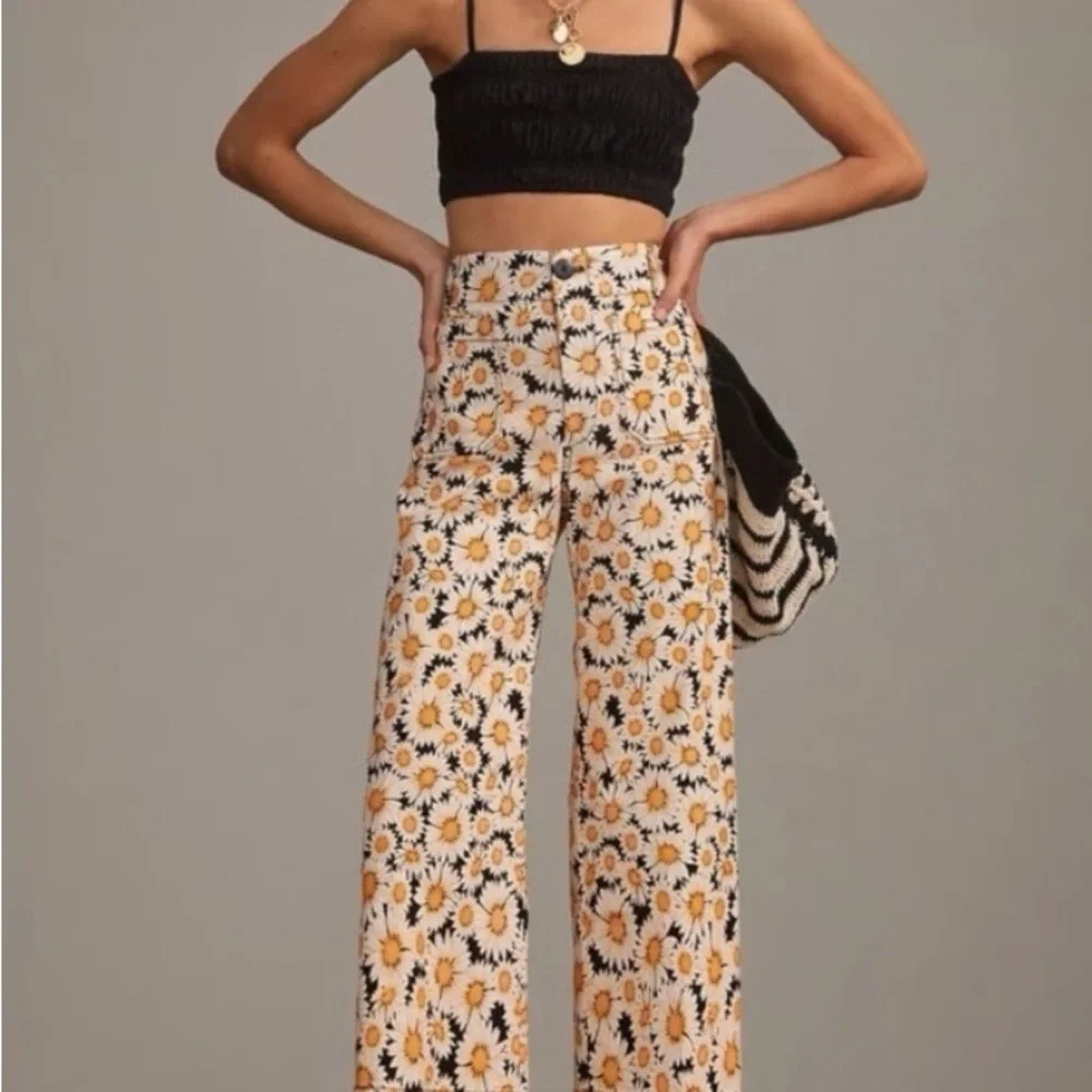 Anthropologie Sunflower Print Wide-Leg Pants - Picture 1 of 4